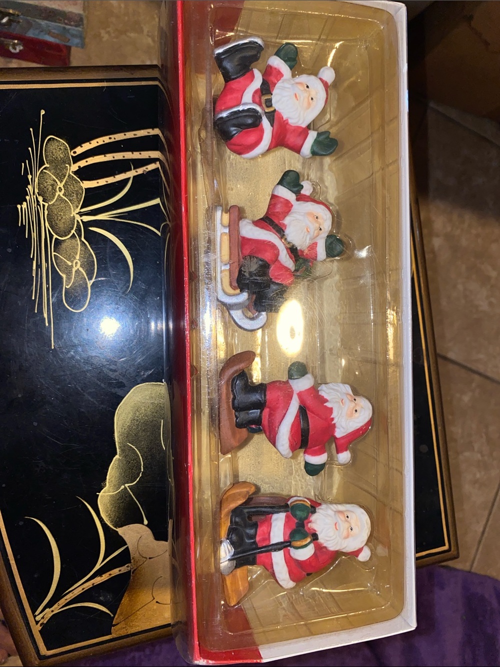 Vintage Studio Nova Set of 4 Santa Skiing Napkin Rings